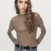 Jerséu de punto de mezcla de lana con cuello alto Jerséu de punto de mezcla de lana con cuello alto