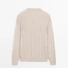 Jerséu de punto trenzado 100 % algodón con cuello redondo Jerséu de punto trenzado 100 % algodón con cuello redondo