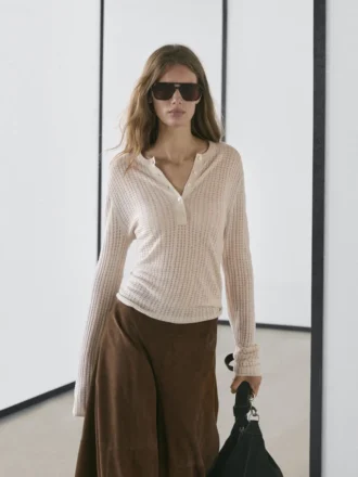 Jerséu Henley de mezcla de lana con calados