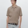 Jerséu polo de punto trenzado de mezcla de algodón Jerséu polo de punto trenzado de mezcla de algodón