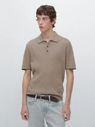 Jerséu polo de punto trenzado de mezcla de algodón
