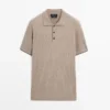 Jerséu polo de punto trenzado de mezcla de algodón Jerséu polo de punto trenzado de mezcla de algodón