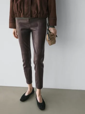 Leggings de piel napa con detalles elásticos