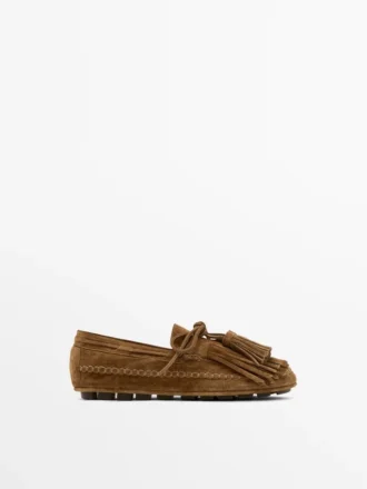 Mocasines de ante serraje con flecos y borlas