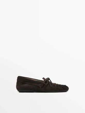 Mocasines de piel serraje con lazo fruncido