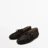 Mocasines de piel serraje con lazo fruncido Mocasines de piel serraje con lazo fruncido