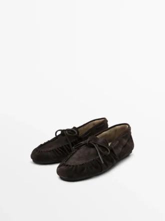 Mocasines de piel serraje con lazo fruncido
