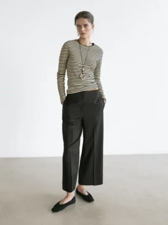 Pantalones cortos de pierna ancha de lana elástica