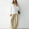 Pantalones de algodón de pierna ancha Pantalones de algodón de pierna ancha