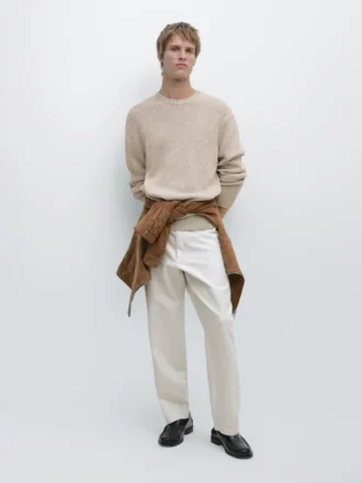 Pantalones de corte cónico de algodón y lino