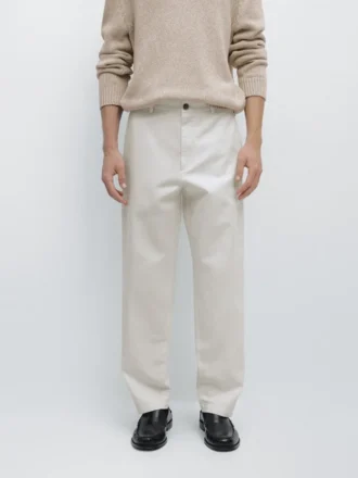 Pantalones de corte cónico de algodón y lino