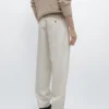 Pantalones de corte cónico de algodón y lino Pantalones de corte cónico de algodón y lino