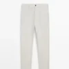 Pantalones de corte cónico de algodón y lino Pantalones de corte cónico de algodón y lino