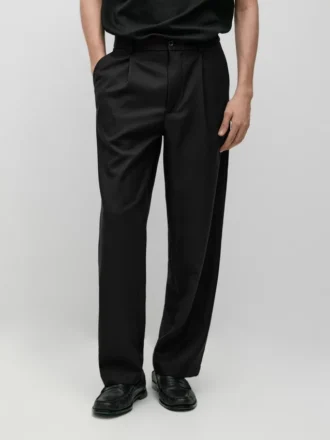 Pantalones de corte holgado con pinzas en mezcla de lana fresca