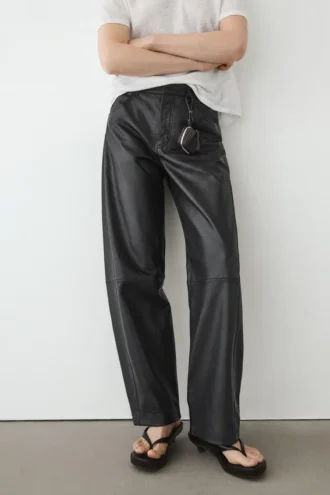 Pantalones de corte holgado de piel napa
