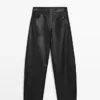 Pantalones de corte holgado de piel napa Pantalones de corte holgado de piel napa