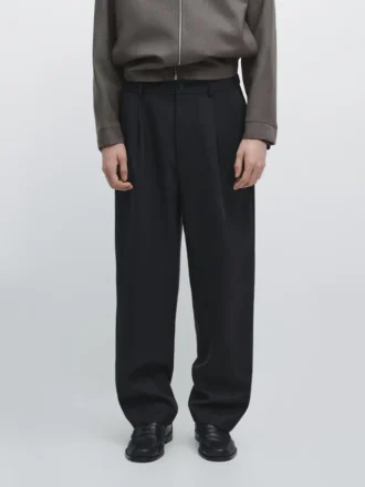 Pantalones de corte holgado en mezcla de lana con pinzas