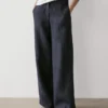 Pantalones de lino de pierna ancha con rayas finas Pantalones de lino de pierna ancha con rayas finas