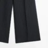 Pantalones de lino de pierna ancha con rayas finas Pantalones de lino de pierna ancha con rayas finas