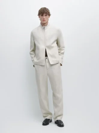 Pantalones de lino ligeros con detalle en espiga
