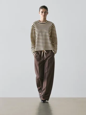 Pantalones de mezcla de lana con cordón de contraste