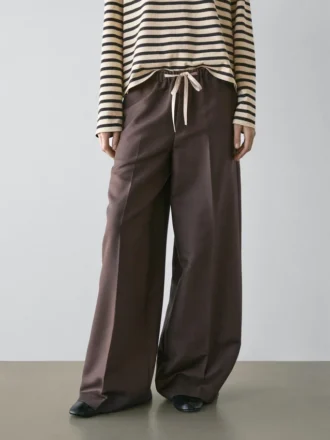 Pantalones de mezcla de lana con cordón de contraste