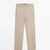 Pantalones de pierna recta de mezcla de lino Pantalones de pierna recta de mezcla de lino