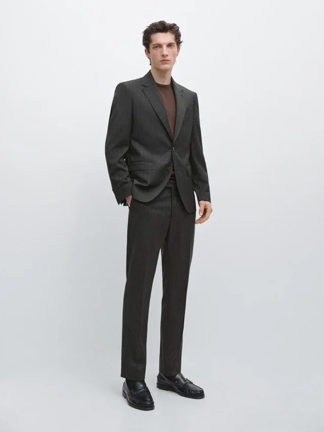 Pantalones de traje de lana fresca a rayas Pantalones de traje de lana fresca a rayas