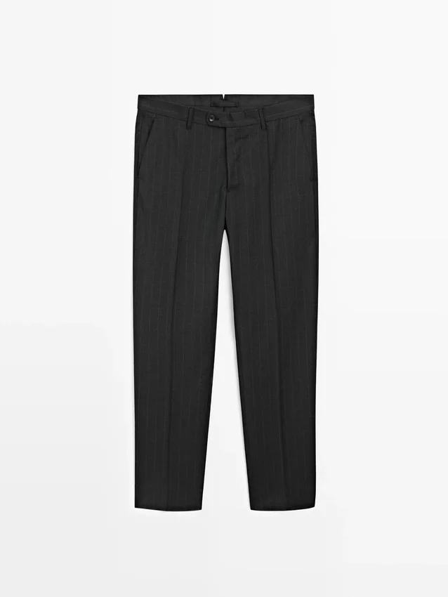 Pantalones de traje de lana fresca a rayas Pantalones de traje de lana fresca a rayas