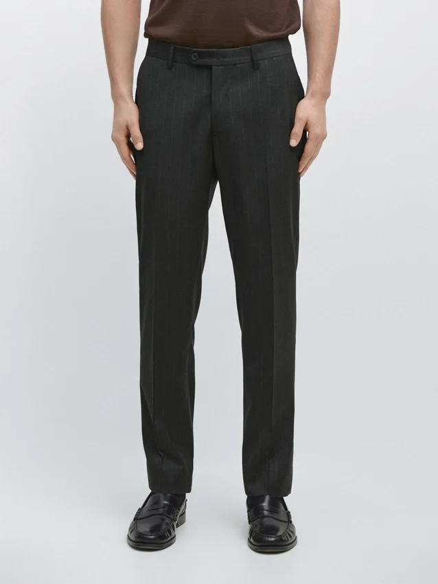Pantalones de traje de lana fresca a rayas Pantalones de traje de lana fresca a rayas