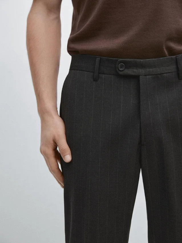 Pantalones de traje de lana fresca a rayas Pantalones de traje de lana fresca a rayas