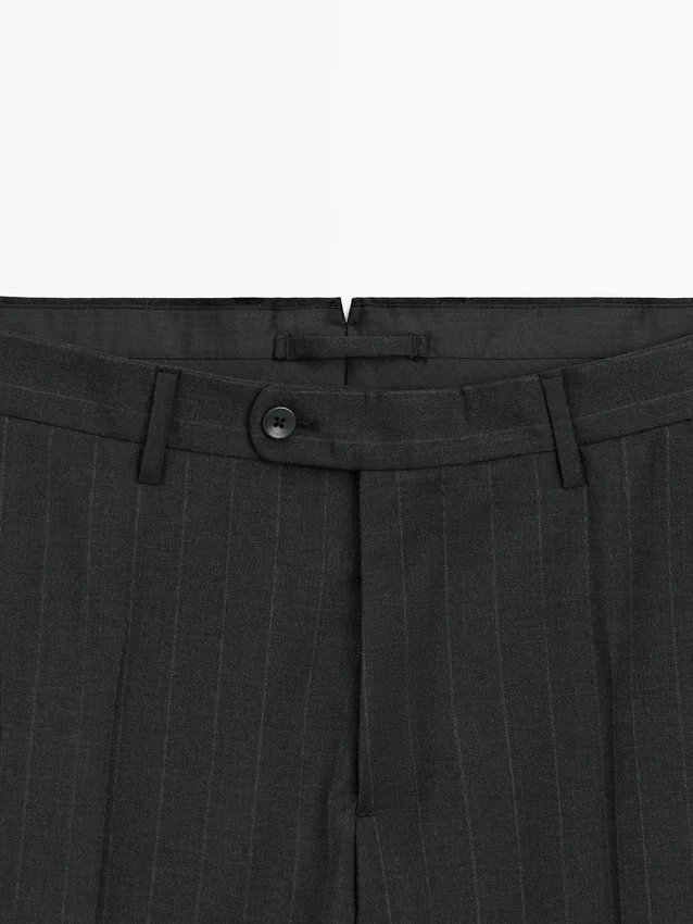 Pantalones de traje de lana fresca a rayas Pantalones de traje de lana fresca a rayas