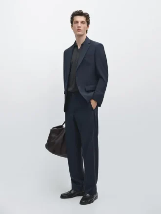 Pantalones de traje de lana fresca de pierna ancha