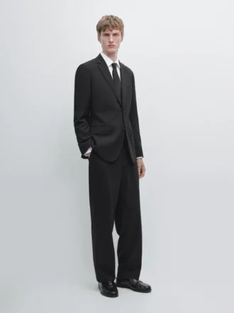 Pantalones de traje de lana fresca de pierna ancha