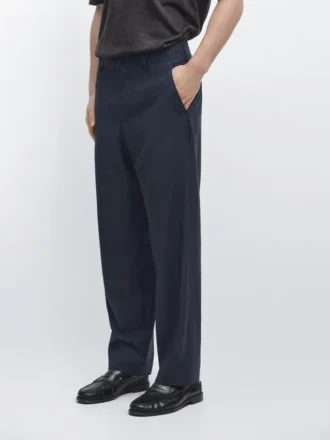 Pantalones de traje de lana fresca de pierna ancha