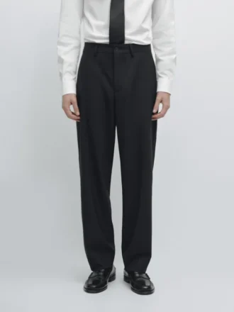 Pantalones de traje de lana fresca de pierna ancha