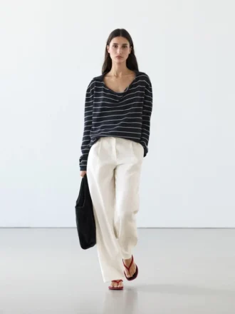 Pantalones elásticos de pierna ancha 100 % lino