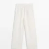 Pantalones elásticos de pierna ancha 100 % lino Pantalones elásticos de pierna ancha 100 % lino