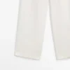 Pantalones elásticos de pierna ancha 100 % lino Pantalones elásticos de pierna ancha 100 % lino