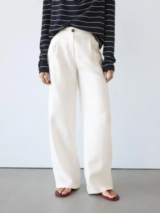 Pantalones elásticos de pierna ancha 100 % lino