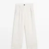 Pantalones elásticos de pierna ancha 100 % lino Pantalones elásticos de pierna ancha 100 % lino