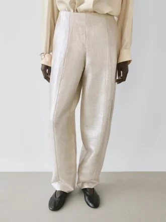 Pantalones fluidos de lino metalizado