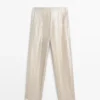 Pantalones fluidos de lino metalizado Pantalones fluidos de lino metalizado