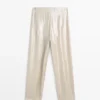 Pantalones fluidos de lino metalizado Pantalones fluidos de lino metalizado