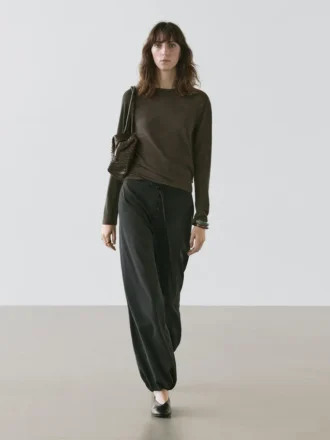 Pantalones sarouel de lana con detalle de lazo