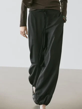 Pantalones sarouel de lana con detalle de lazo