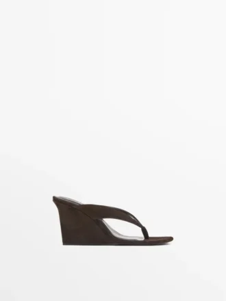 Sandalias de tacón alto con cuña de piel serraje Sandalias de tacón alto con cuña de piel serraje