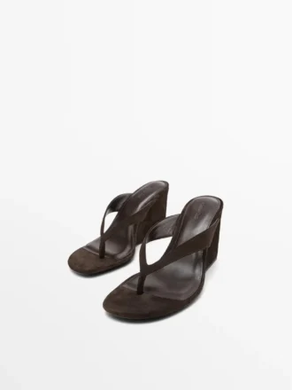 Sandalias de tacón alto con cuña de piel serraje Sandalias de tacón alto con cuña de piel serraje