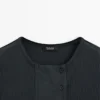 Top de mezcla de algodón con detalle de tapeta Top de mezcla de algodón con detalle de tapeta