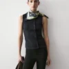 Top de mezcla de algodón con detalle de tapeta Top de mezcla de algodón con detalle de tapeta